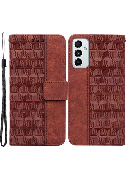 Samsung Galaxy M13 4g Için Pu Deri Koruyucu Kabuk, Geometri Baskılı Şok Geçirmez Kasık Telefon Standı Cüzdan Kapağı Kayış-Kahverengi (Yurt Dışından)