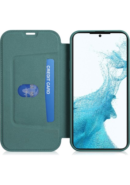 Samsung Galaxy S23 Için+ Anti-Drop Kart Tutucu Kickstand Sıvı Silikon Koruyucu Kılıf Deri Touch Telefon Kapağı Matcha Yeşil (Yurt Dışından)