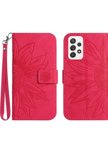 Samsung Galaxy A53 Için 5g HT04 Cilt Touch Pu Deri Deri Kitap Telefon Stili Kılıfı Baskılı Ayçiçeği Stand Cüzdan Kapağı El Strap-Rose (Yurt Dışından)