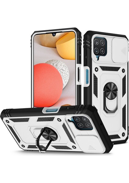 Samsung Galaxy A42 5g Telefon Kapak Halkası Kickstand Çok Koruma Koruma Cep Telefonu Kılıf Kart Tutucu Sürgülü Kameralı Kapak Black/beyaz (Yurt Dışından)