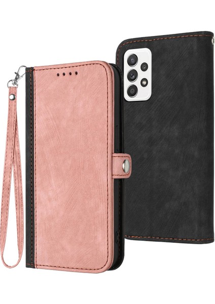 Samsung Galaxy A33 5g Stand Telefon Kılıfı Için, Düşüş Önleme Çift Manyetik Kıta Pu Deri Deri Kapak Kabuğu Strap-Pink ile (Yurt Dışından)