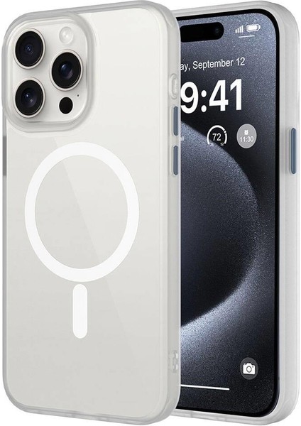 Apple iPhone 15 Pro Kılıf Mat Arka Yüzey Wireless Şarj Özellikli Flet Magsafe