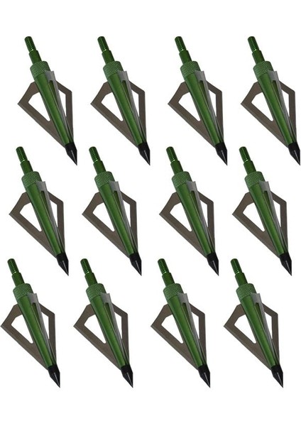 Yeşil 12 Adet Tarzı Avcılık Ok Ipuçları Avcılık Broadheads 3 Bıçaklı Okçuluk Broadhead Tahıl Geleneksel Yay ve Bileşik Yay Için Vidalı Ok (Yurt Dışından)