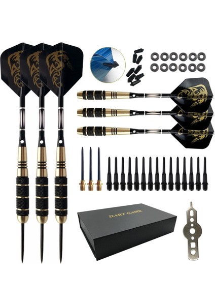 1 Adet-A Tarzı Bugünün Hediyesi 6 Adet Profesyonel Dart 16.5CM24G Siyah Altın Çelik Ucu Dart Hediye Kutusu Seti ve Alüminyum Dart Çubuğu (Yurt Dışından)