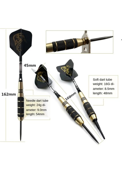 1 Adet-A Tarzı Bugünün Hediyesi 6 Adet Profesyonel Dart 16.5CM24G Siyah Altın Çelik Ucu Dart Hediye Kutusu Seti ve Alüminyum Dart Çubuğu (Yurt Dışından)