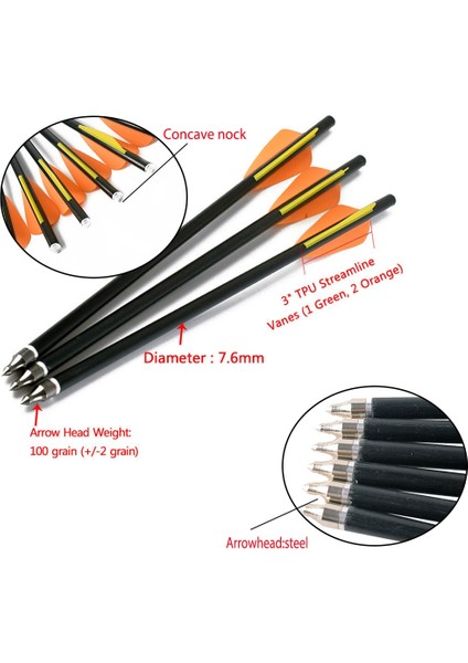 6PCS20 Inç Tarzı Od8.8 Okçuluk Okları Inç Fiberglas Oklar Cam Elyaf Arbalet Cıvataları Avcılık 3" Tpu Kanatları (Yurt Dışından) fırsatları