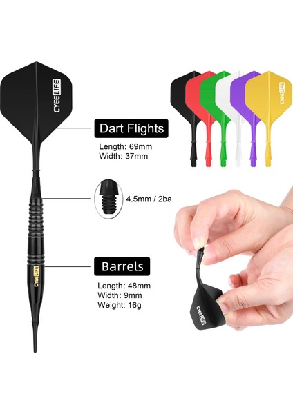 Sarı Stil Cyeelife Pirinç Yumuşak Uçlu Dart 16G Taşıma Çantası ve Ekstra Plastik Noktalar ve Uçuşlar, Profesyonel Elektronik Dart Seti (Yurt Dışından)