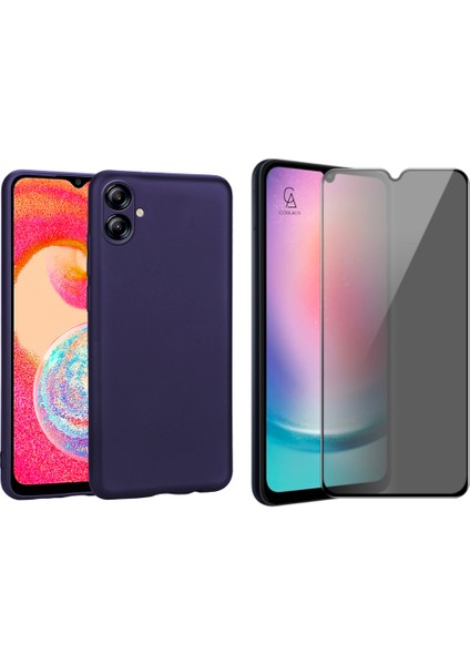 Samsung Galaxy A04E Ile Uyumlu Soft Yumuşak Telefon Kılıfı ve Hayalet Privacy Ekran Koruyucu Seti