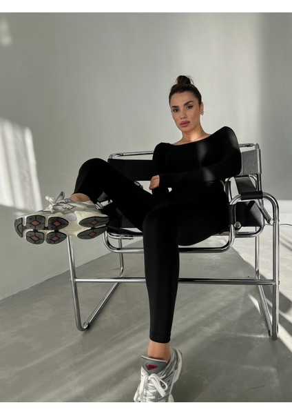 Siyah Seamless/çapraz Lastikli Tam Boy Spor Tayt