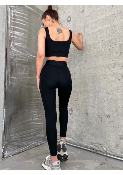 Siyah Seamless/çapraz Lastikli Tam Boy Spor Tayt