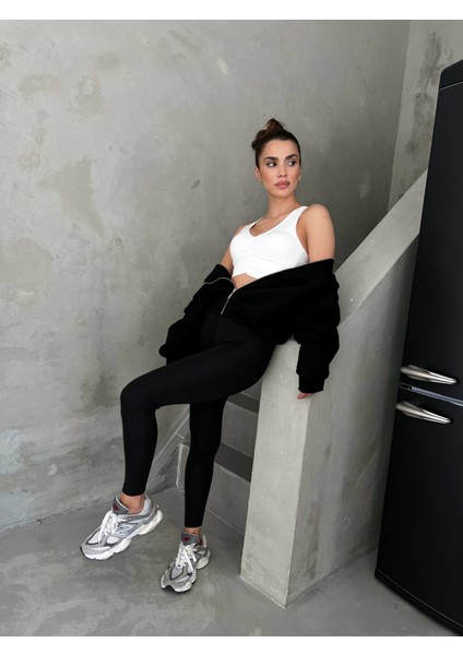 Siyah Seamless/şardonlu Tam Boy Spor Tayt
