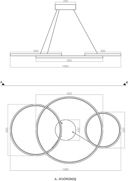 Voxlamplighting Ø65-50-35CM-H:100CM 3'lü Özel Sarkıt