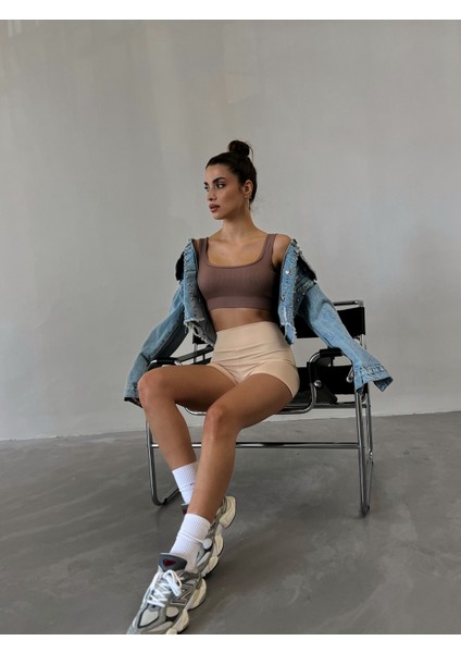 Kahve Seamless/sandık Yaka Fitilli Hafif Destekli / Şekillendirici Spor Büstiyer fiyatları