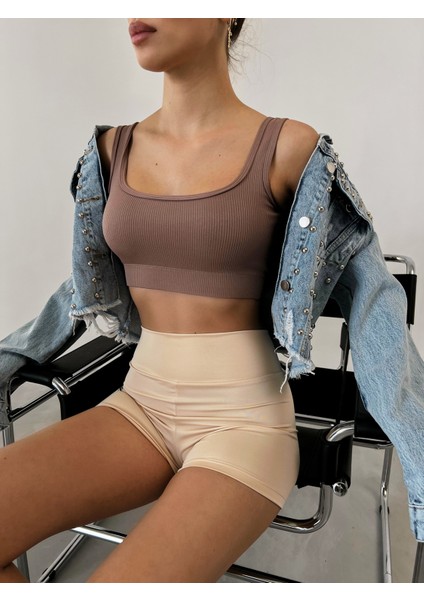 Kahve Seamless/sandık Yaka Fitilli Hafif Destekli / Şekillendirici Spor Büstiyer fırsatları