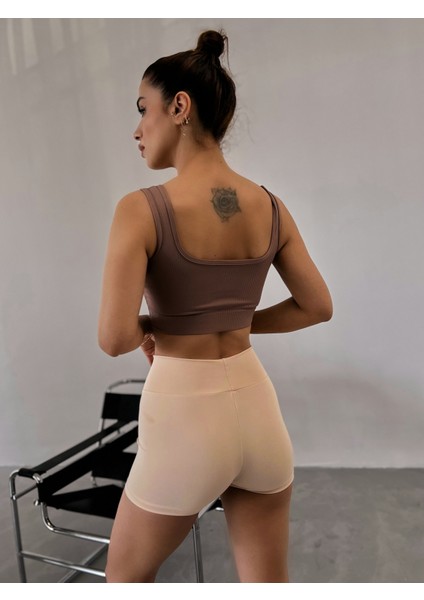 Kahve Seamless/sandık Yaka Fitilli Hafif Destekli / Şekillendirici Spor Büstiyer indirimleri