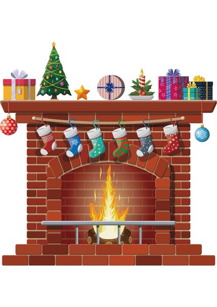Doğum Günü Tatil Partisi Için Noel Şömine Duvar Sticker Pvc Pencere Çıkartması (Yurt Dışından)