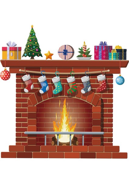 Doğum Günü Tatil Partisi Için Noel Şömine Duvar Sticker Pvc Pencere Çıkartması (Yurt Dışından) fiyatları