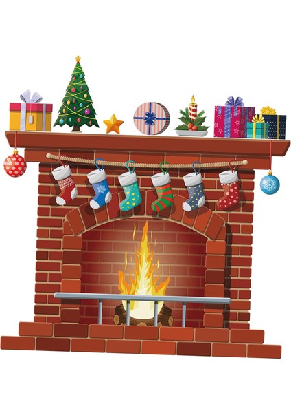 Doğum Günü Tatil Partisi Için Noel Şömine Duvar Sticker Pvc Pencere Çıkartması (Yurt Dışından) modelleri