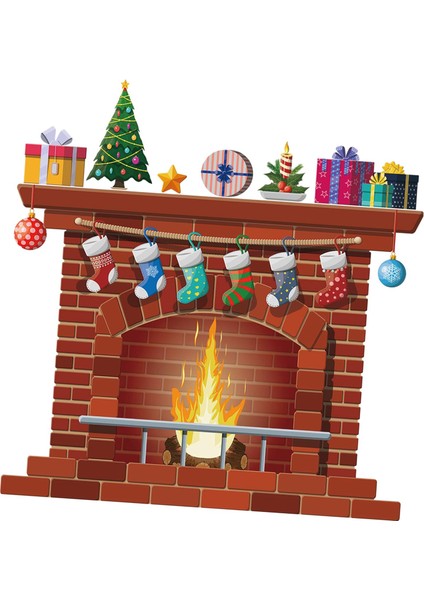 Doğum Günü Tatil Partisi Için Noel Şömine Duvar Sticker Pvc Pencere Çıkartması (Yurt Dışından) fırsatları