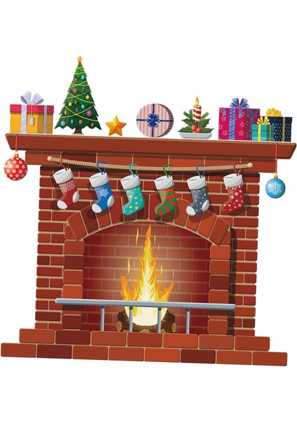 Doğum Günü Tatil Partisi Için Noel Şömine Duvar Sticker Pvc Pencere Çıkartması (Yurt Dışından) indirimleri