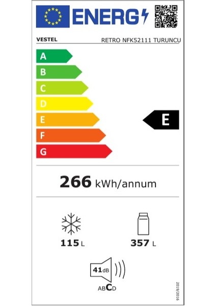 Retro NFK52111 Turuncu 471 Lt No-Frost Buzdolabı