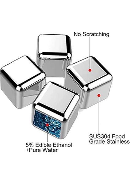 Paslanmaz Çelik Buz Taşı - Soğutma Küpü 6'lı Set