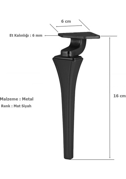 Venüs Lüx Metal Ayak 16 cm Mat Siyah Mobilya Koltuk Ayağı