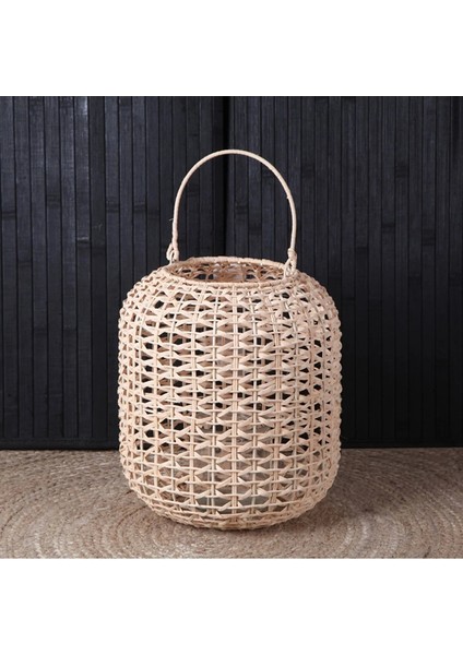 Dekoratif Silindir Örme Rattan Fener 25 cm