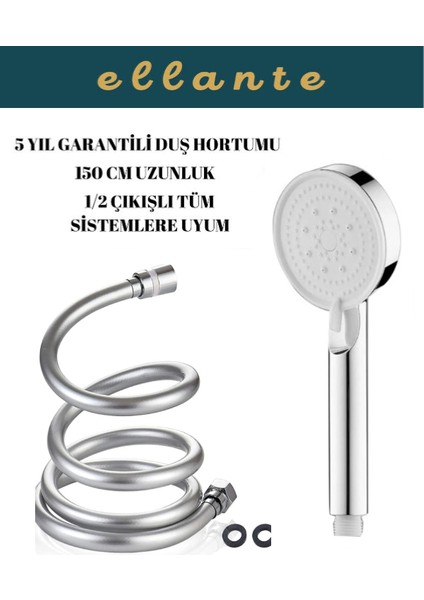 Turbo Fan 5 Fonksiyonlu Su Tasarruflu Duş Başlığı Turbo El Duşu + Pvc Duş Hortumu