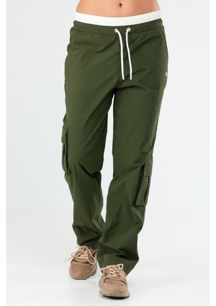 Haki Regular Fit Düz Kargo Cep Düz Paça Kadın Eşofman Altı - SD0942