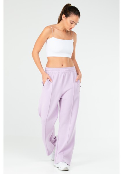 Lila Regular Fit Düz Pamuklu Yandan Cep Geniş Paça Kadın Eşofman Altı - SD0939 indirimleri