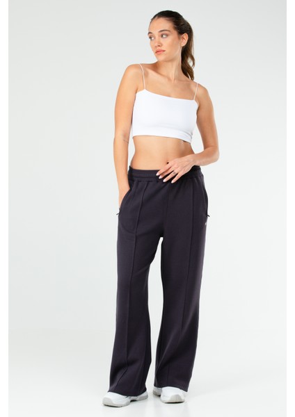 Siyah-Mor Regular Fit Düz Pamuklu Yandan Cep Geniş Paça Kadın Eşofman Altı - SD0939 indirimleri