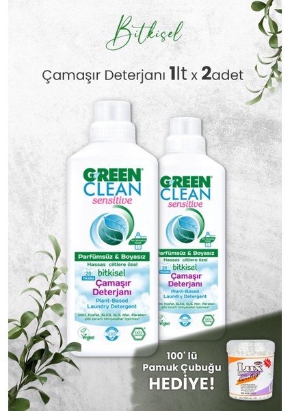 Green Clean Sensıtıve Kokusuz Çamaşır Deterjanı 1 L x 2 Adet ve Hediyeli