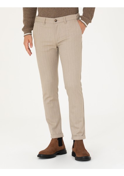 Erkek Vizon Slim Fit Çizgili Kanvas Pantolon 50278471-VR052 fiyatları
