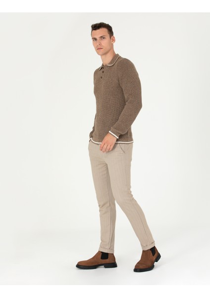 Erkek Vizon Slim Fit Çizgili Kanvas Pantolon 50278471-VR052 modelleri