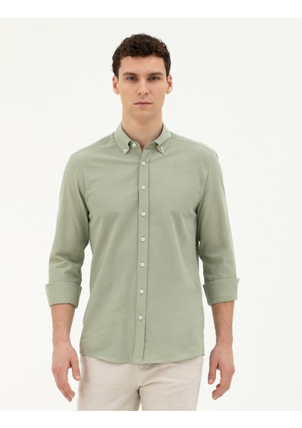 Erkek Yeşil Slim Fit Uzun Kollu Gömlek 50283343-VR016