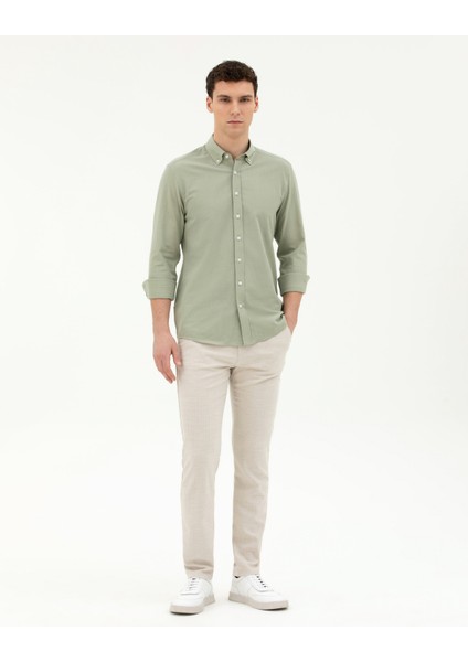 Erkek Yeşil Slim Fit Uzun Kollu Gömlek 50283343-VR016 fırsatları