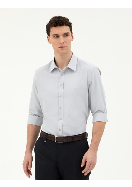 Erkek Gri Slim Fit Uzun Kollu Gömlek 50282967-VR024