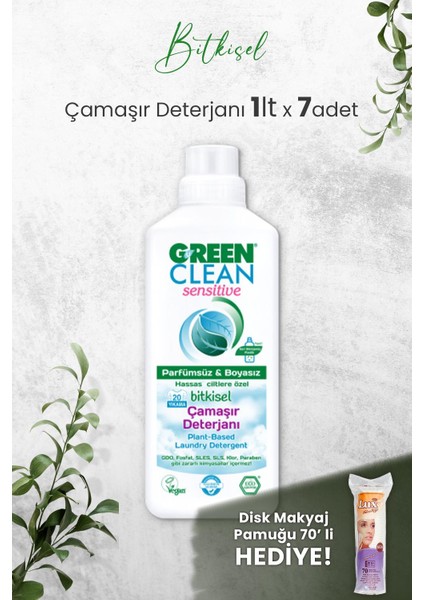 Green Clean Sensıtıve Kokusuz Çamaşır Deterjanı 1 L x 7 Adet ve Hediyeli