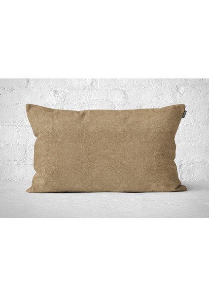 Tekli Kadife Dokulu Kırlent Kılıfı Bej