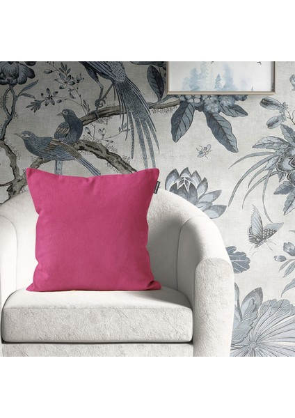 Tekli Kadife Dokulu Kırlent Kılıfı Fuşya