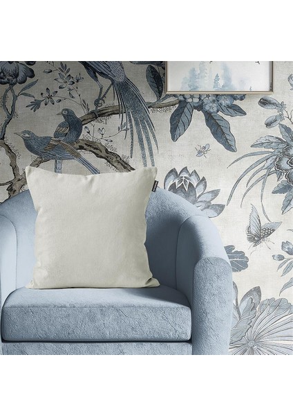 Tekli Kadife Dokulu Kırlent Kılıfı Açık Krem