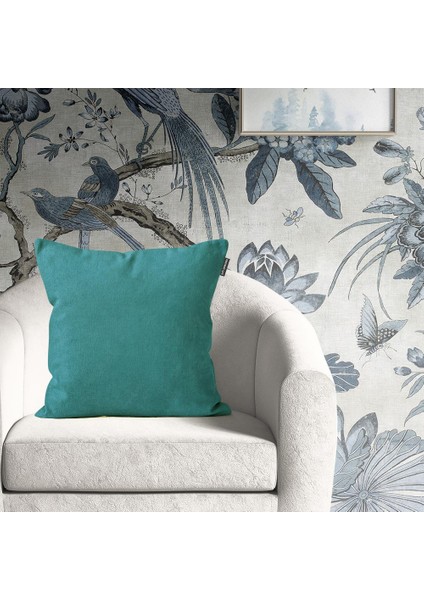 Tekli Kadife Dokulu Kırlent Kılıfı Petrol