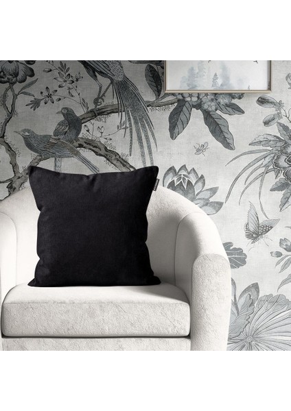 Tekli Kadife Dokulu Kırlent Kılıfı Siyah