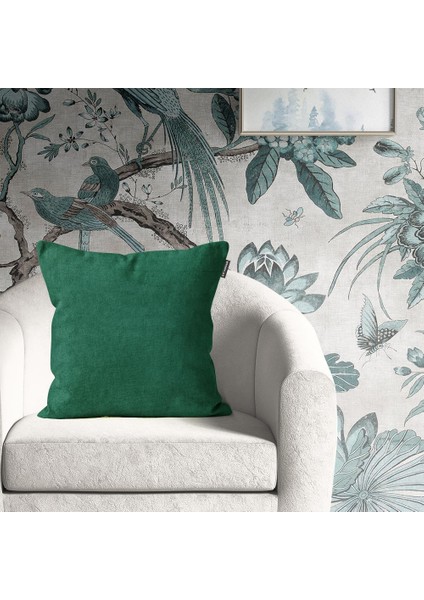 Tekli Kadife Dokulu Kırlent Kılıfı Yeşil