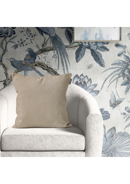 Tekli Kadife Dokulu Kırlent Kılıfı Bej