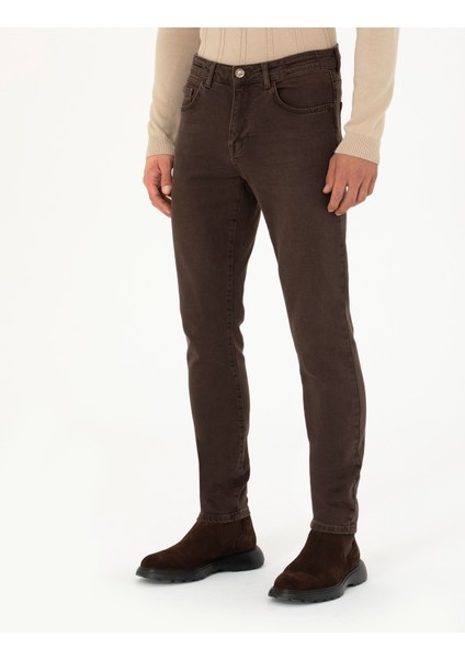 Erkek Kahverengi Slim Fit Jean Pantolon 50274329-VR029