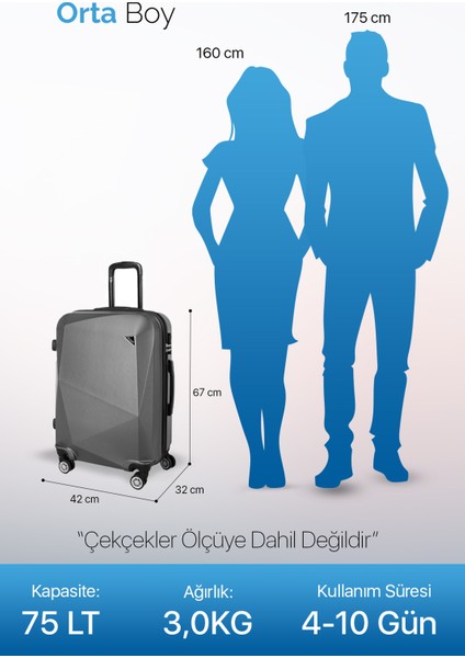 Elmas Model Vişne Renk Orta Boy Valiz Bavul