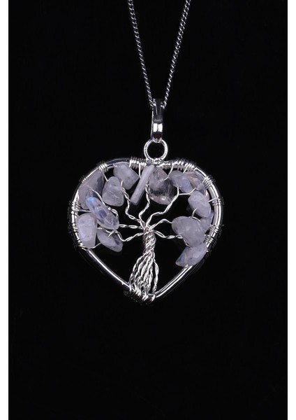 Tel Sarmalı Ay Taşı Doğal Taş Hayat Ağacı Kalp Model Kolye