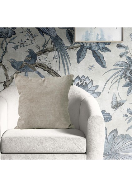 Tekli Kadife Dokulu Kırlent Kılıfı Krem